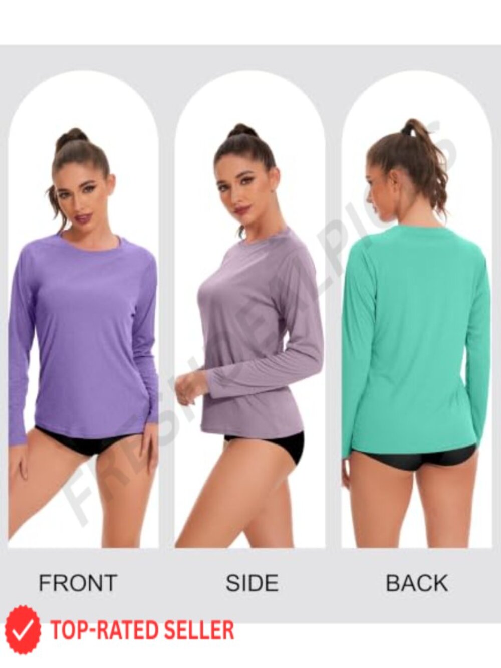 6 Pack Women's Long Sleeve Dry Fit UPF 50+ Rash Guard Sun Protection Swim Tee - Picture 3 of 5